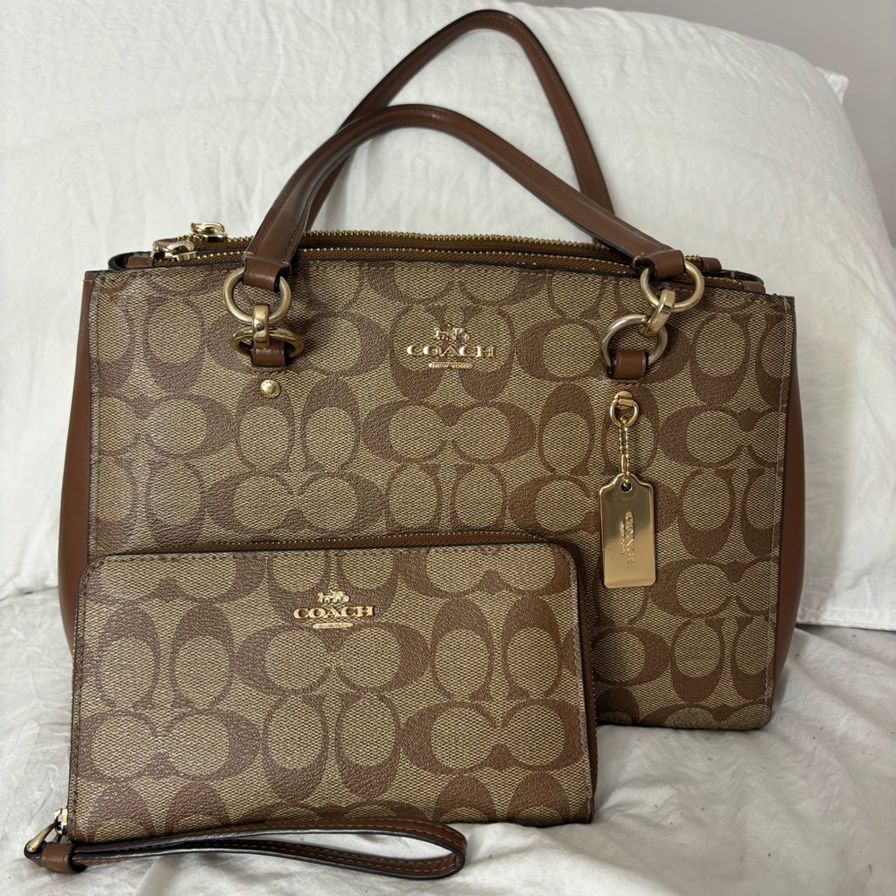 Authentic brown Coach Signature Purse with wallet